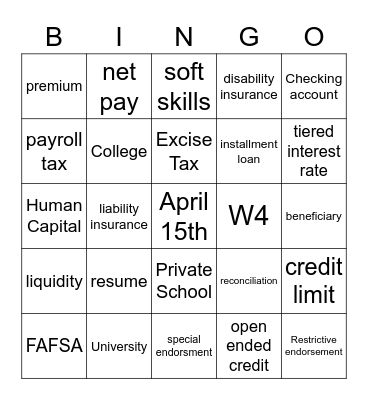 Take Charge Bingo Card