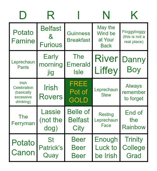 St. Paddy's McBingo, To Be Sure Bingo Card