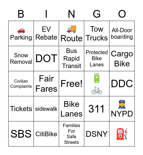 Transportation Committee Equity Bingo Card