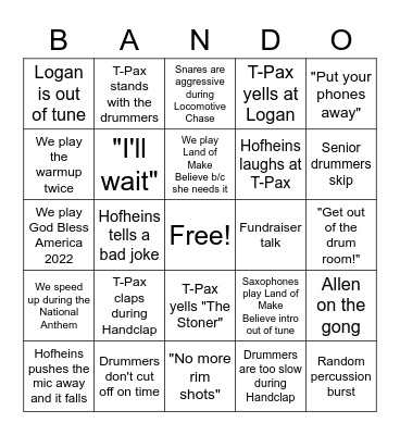 Band Room Bingo Card