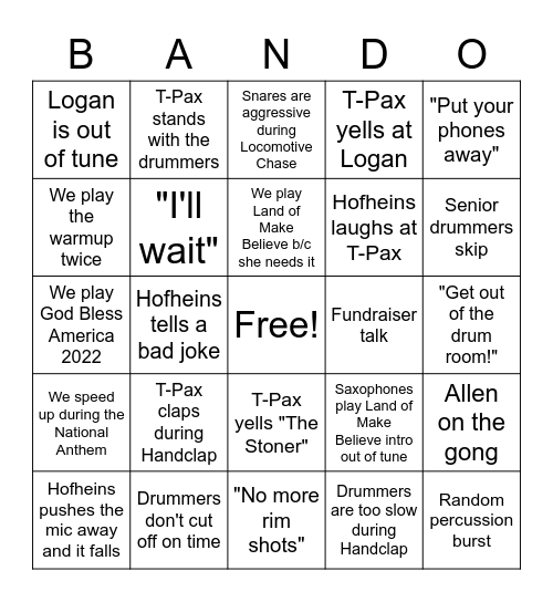 Band Room Bingo Card