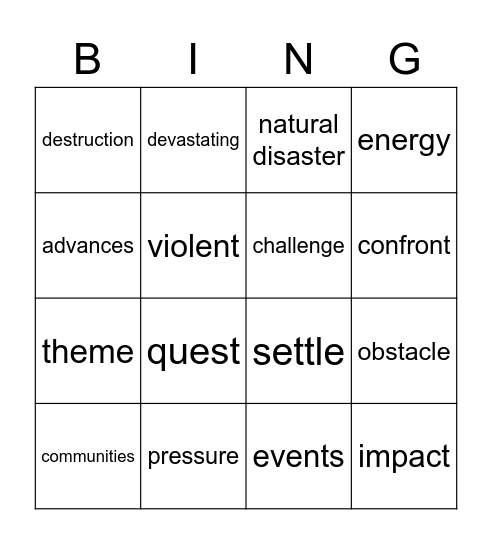 Vocabulary Bingo Card