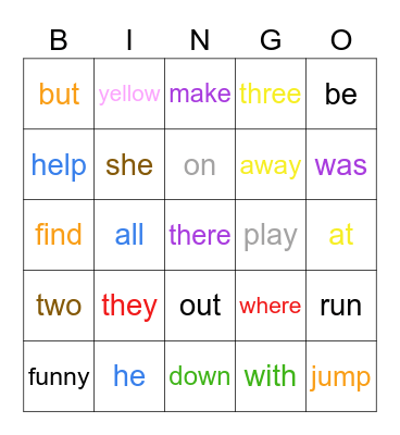 Popcorn Words Weeks 10-18 Bingo Card