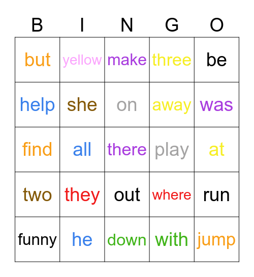Popcorn Words Weeks 10-18 Bingo Card