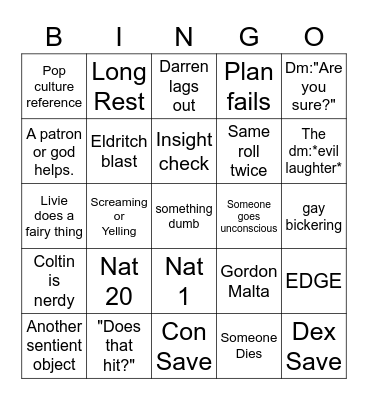 Monday Game Bingo Card