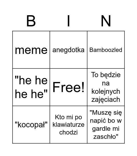 Major Bingo Card