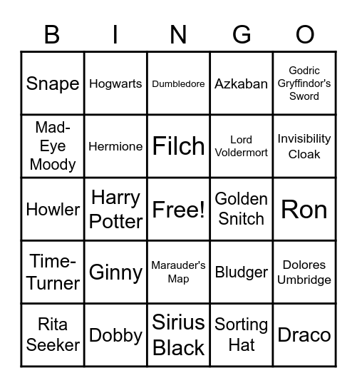 Harry Potter Bingo Card