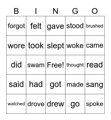 Past Tense Verbs Bingo Card