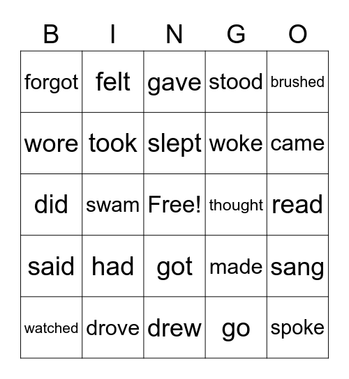 Past Tense Verbs Bingo Card