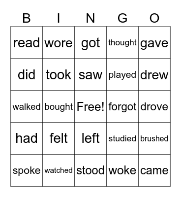 Past Tense Verbs Bingo Card