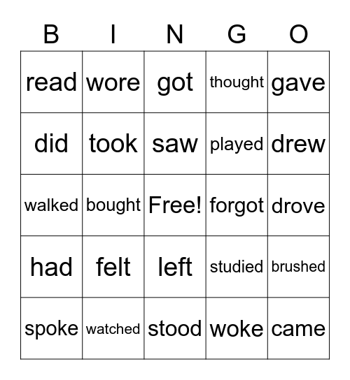Past Tense Verbs Bingo Card