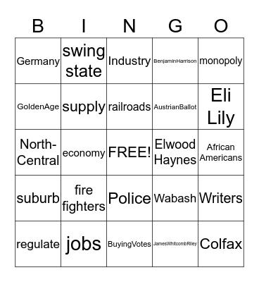 Social Studies-Indiana Gows Bingo Card