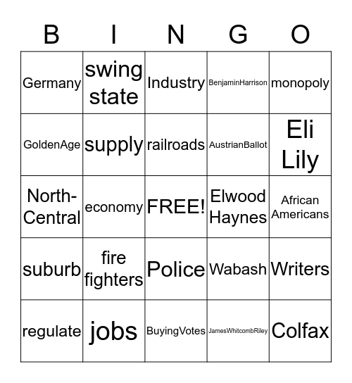 Social Studies-Indiana Gows Bingo Card