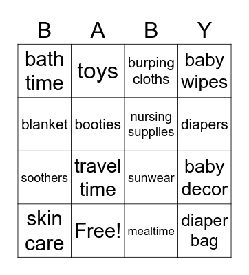 Baby Time Bingo Card