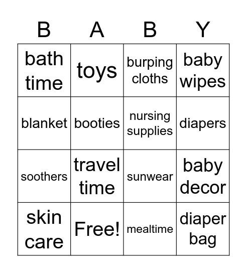 Baby Time Bingo Card