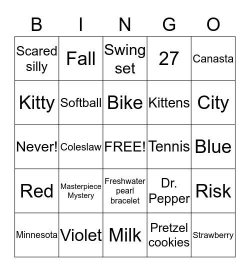 Kay & Sue's Anniversary Bingo Card