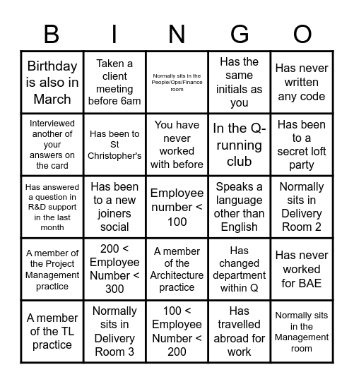 Quantexa Bingo Card