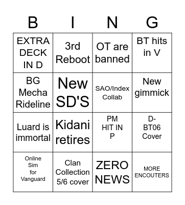 Bushi Vanguard Spring 2022 Bingo Card