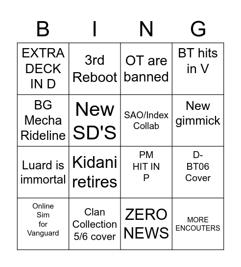 Bushi Vanguard Spring 2022 Bingo Card