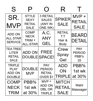 Sportclips Bingo Card
