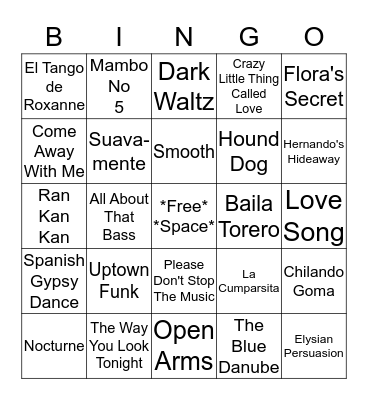 Ballroom Bingo Card