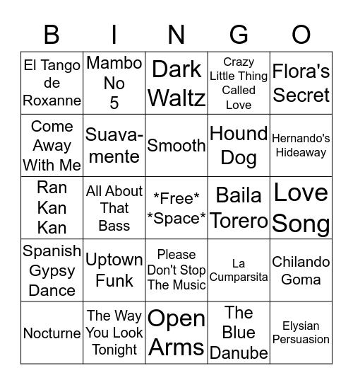 Ballroom Bingo Card