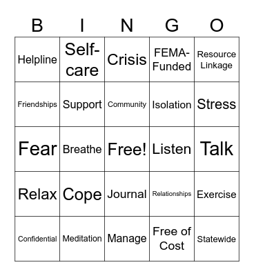 NY Project Hope Bingo Card