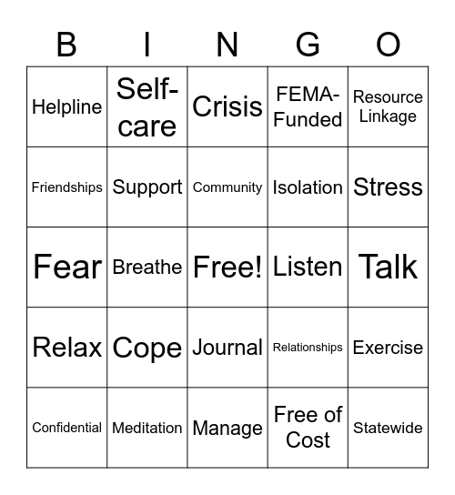 NY Project Hope Bingo Card