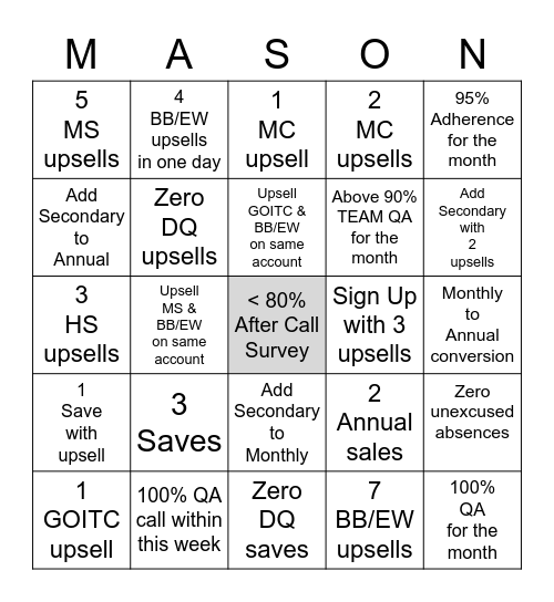 Mason the Bear Month Board Bingo Card
