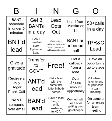 Inbound Sales Bingo Board Bingo Card