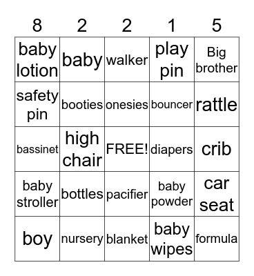 DANYETTE BABY SHOWER Bingo Card