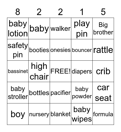 DANYETTE BABY SHOWER Bingo Card