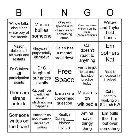 Senior Project Bingo 2022 Bingo Card