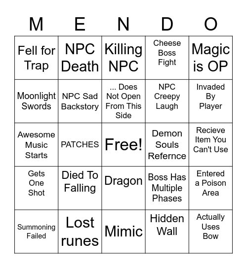 Elden Ring Bingo Card