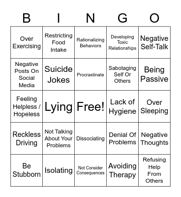 Unhealthy Coping Mechanism Bingo Card