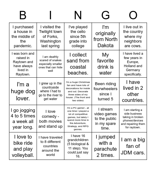 Raytown Tech Bingo Card