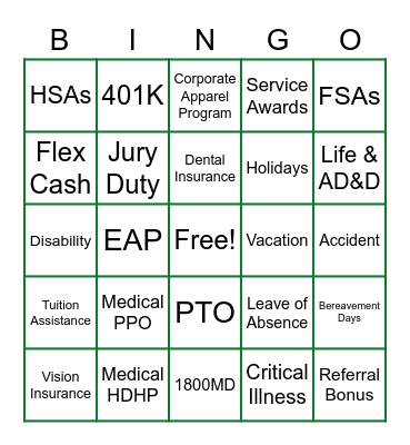 Co-Alliance Benefits Bingo Card