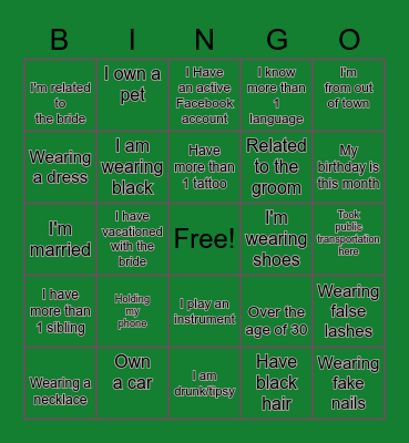 Tashana's Bridal Bonanza Bingo Card