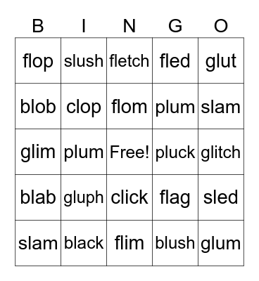 Beginning L Blends Bingo Card
