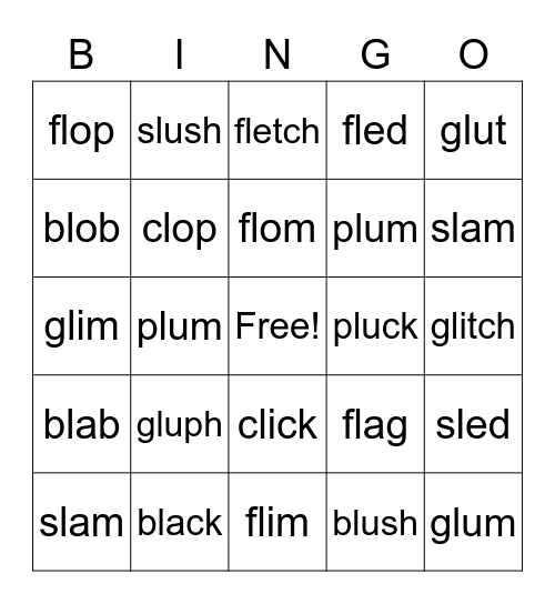 Beginning L Blends Bingo Card