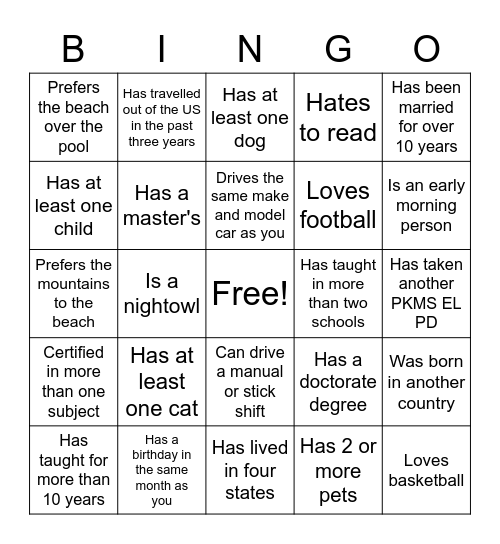 Who Has Done It? Bingo Card