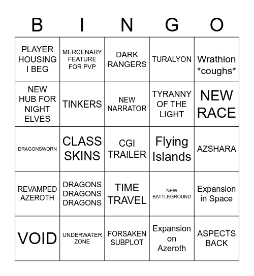 Wow expansion Bingo Card