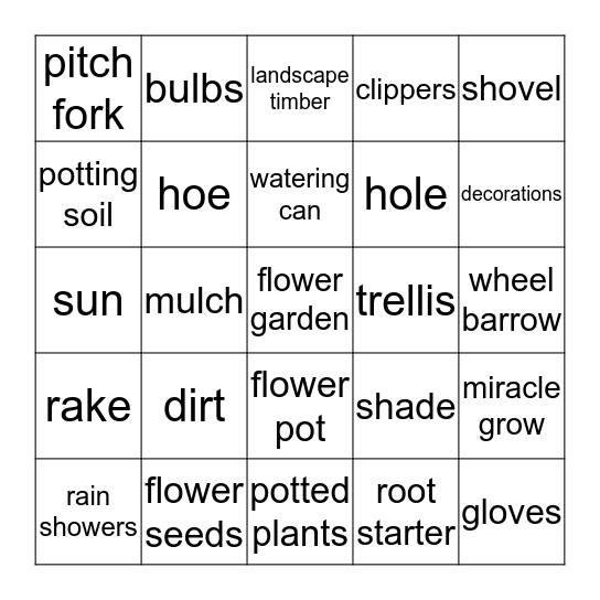 Flower Garden Bingo Card