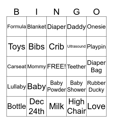 Baby Acker Bingo Card