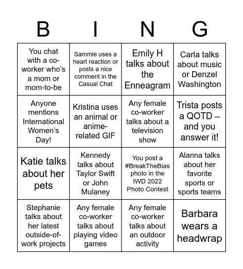 Women's History Month Bingo Card