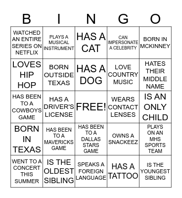 FUN FACT BINGO Card