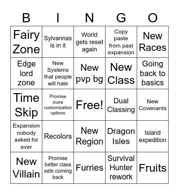 New Wow Expansion Bingo Card
