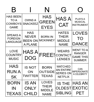 FUN FACT BINGO Card