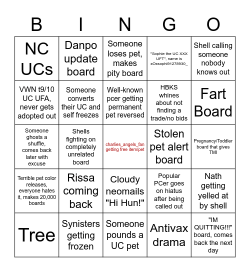 PC Drama Bingo Card