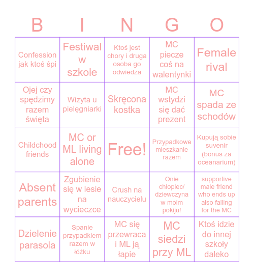 Fekin Shoujous Bingo Card